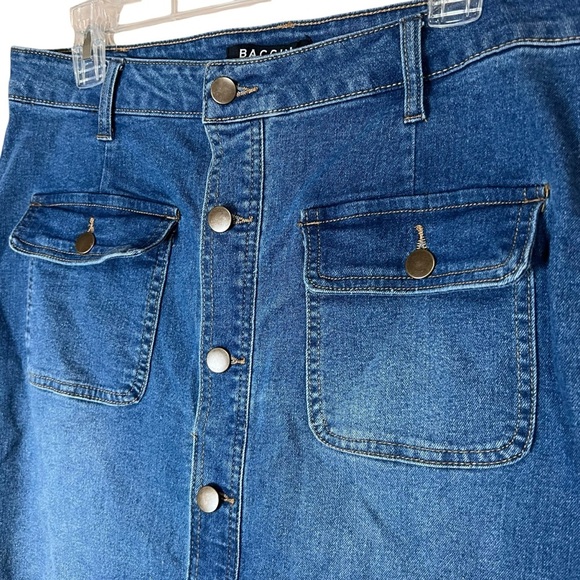 VTG Y2K Baccini Denim Maxi Skirt Sz 10 Button Front Straight Patch Pocket Preppy - Picture 3 of 5